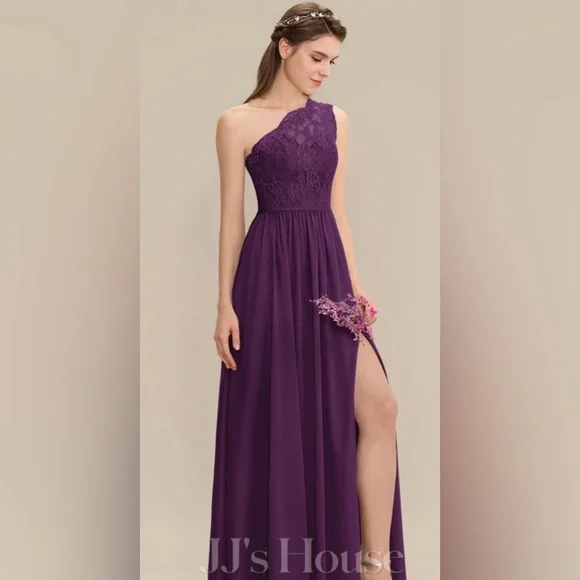 JJs House | Dresses | Jjs House Bridesmaid Dress Aline One Shoulder Floor  Length Chiffon Lace Grape | Poshmark